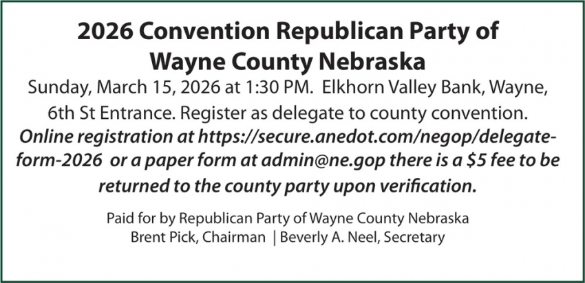 Republican Party of Wayne County Nebraska Convention (March 15, 2026)