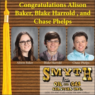 Congratulations Alison Baker, Blake Harrold, And Chase Phelps