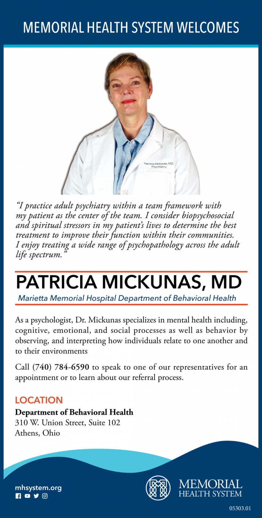 Memorial Health System Welcomes Patricia Mickunas, MD