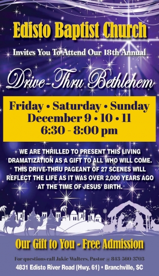 Invites You to Attend Our 18th Annual Drive-Thru Bethlehem