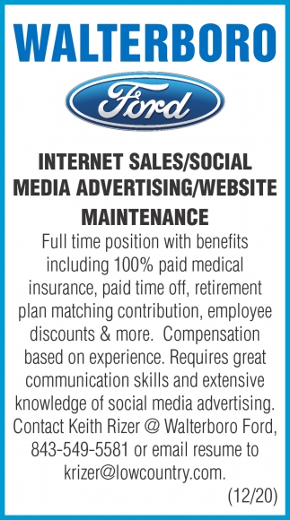 Internet Sales/ Social Media Advertising/ Website Maintenance