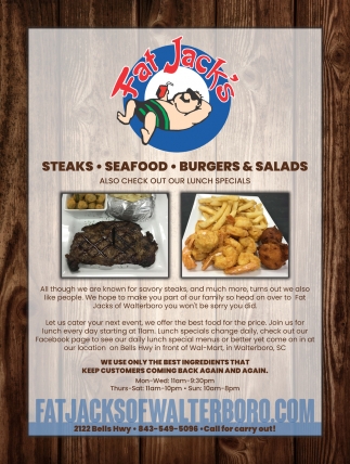 Steaks - Seafood - Burgers & Salads