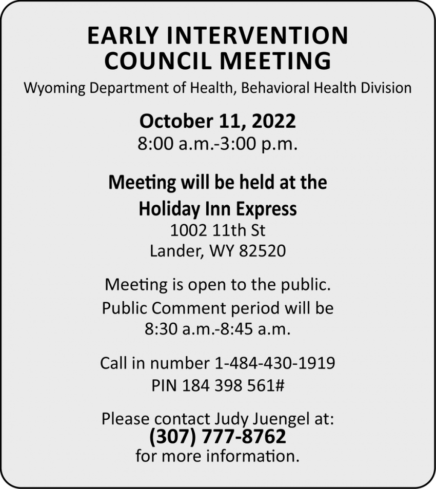 Early Intervention Council Meeting Wyoming Department Of Health