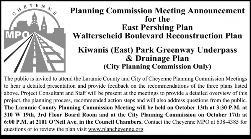 Planning Commission Meeting Announcement for the East Pershing Plan