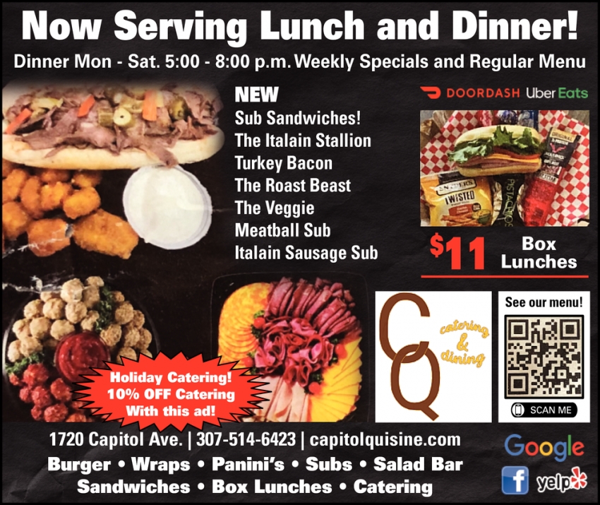 Now Serving Lunch and Dinner!