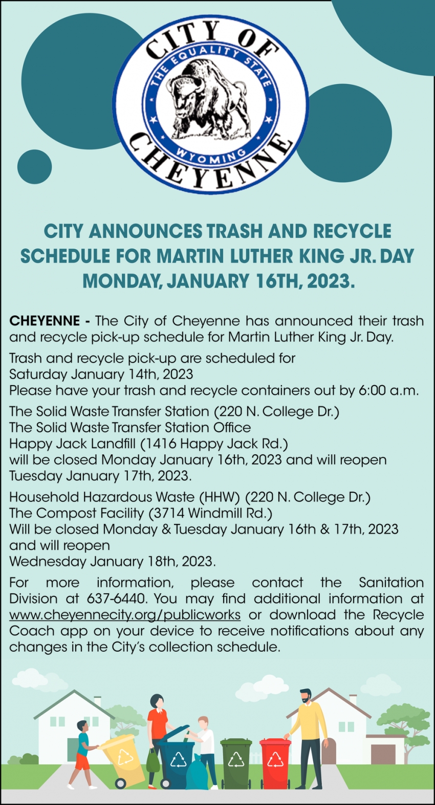 City Announces Trash and Recycle Schedule for Martin Luther King Jr. Day