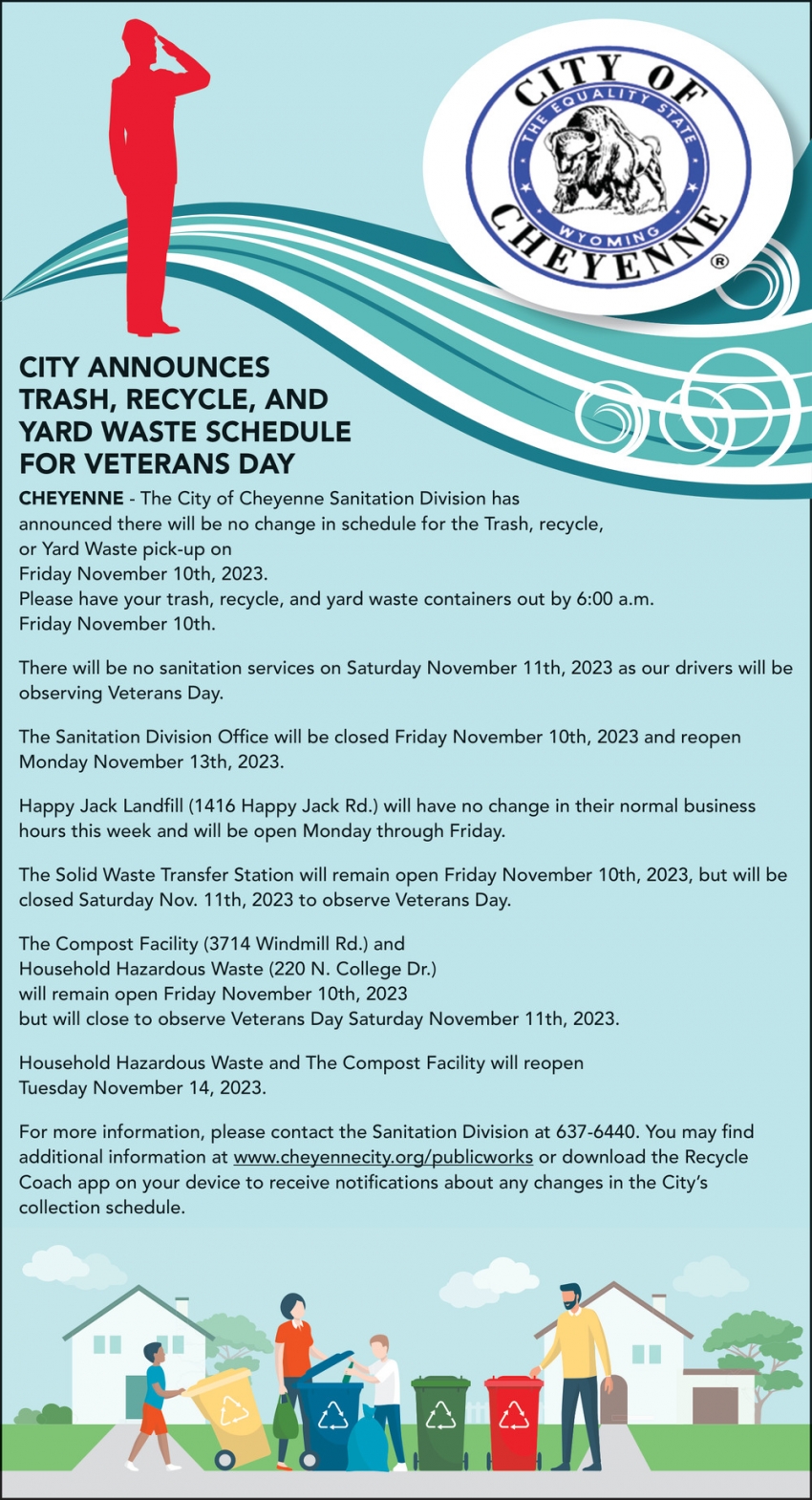 City Announces Trash, Recycle, and Yard Waste Schedule for Veterans Day