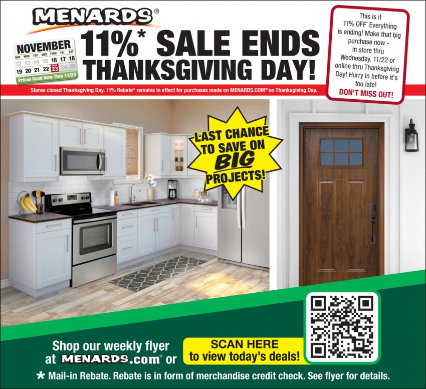 11% Sale Ends Thanksgiving Day!