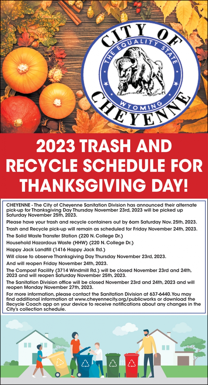 2023 Trash and Recycle for Thanksgiving Day