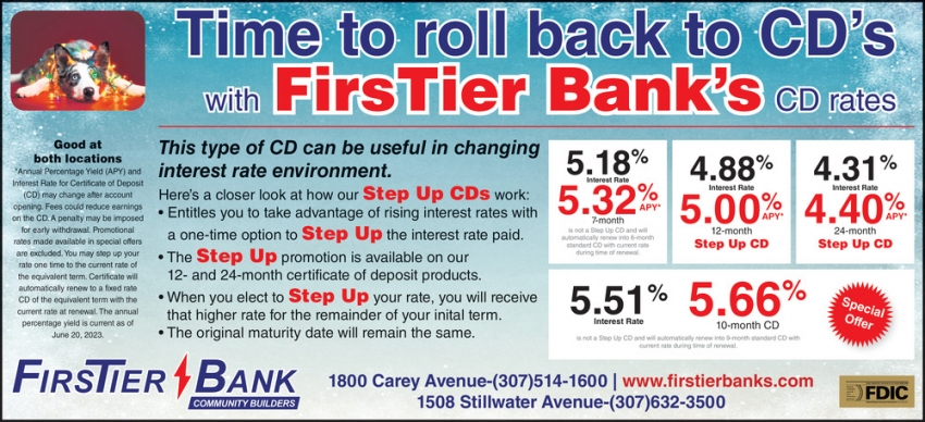 Time to Roll Back to CD's with FirsTier Bank's CD Rates