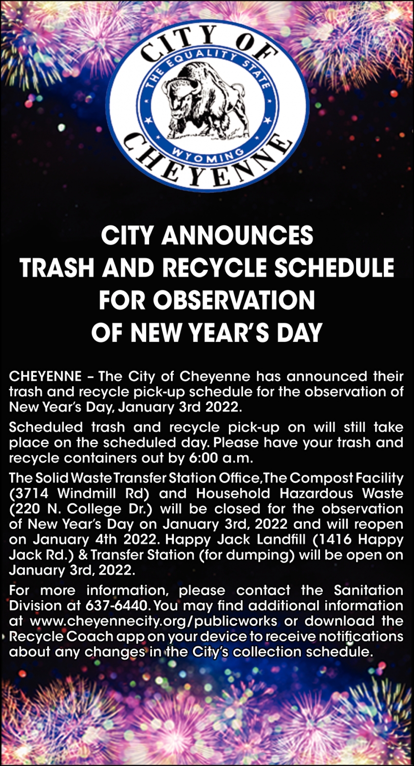 City Announces Trash and Recycle Schedule for Columbus Day
