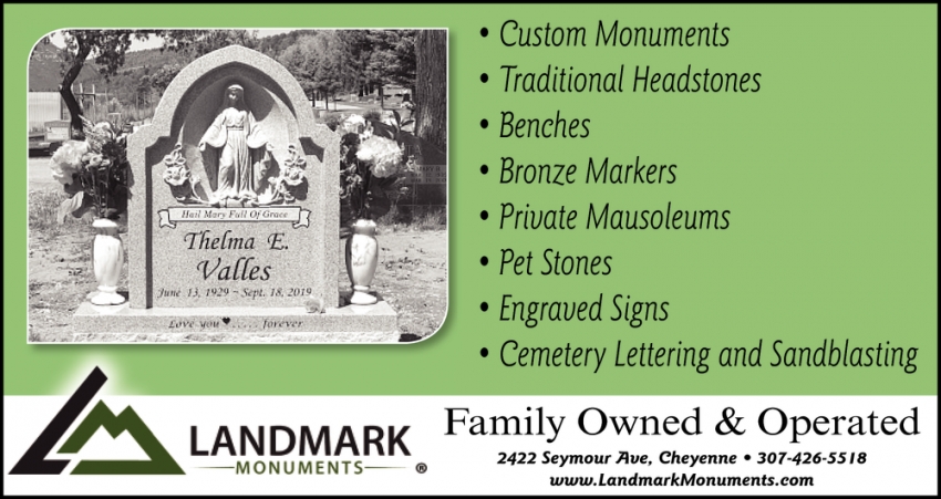 Custom Monuments, Traditional Headstones, Benches
