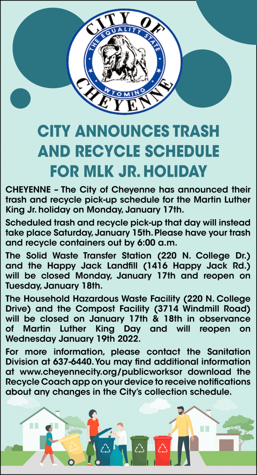 City Announces Trash and Recycle Schedule for MLK Jr. Holiday