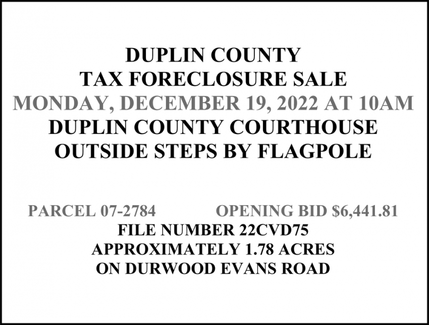 Tax Foreclosure Sale, Duplin County