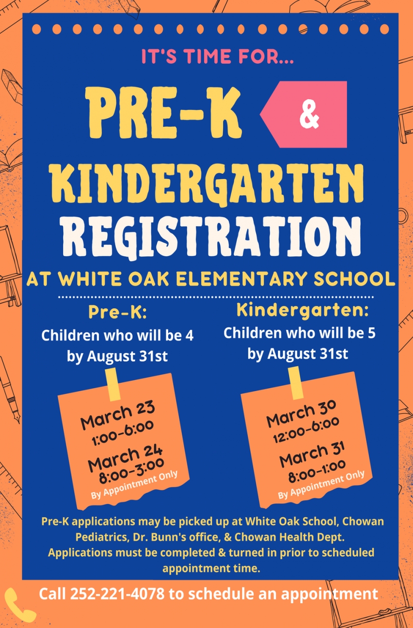 Pre-K & Kindergarten Registration, White Oak Elementary School