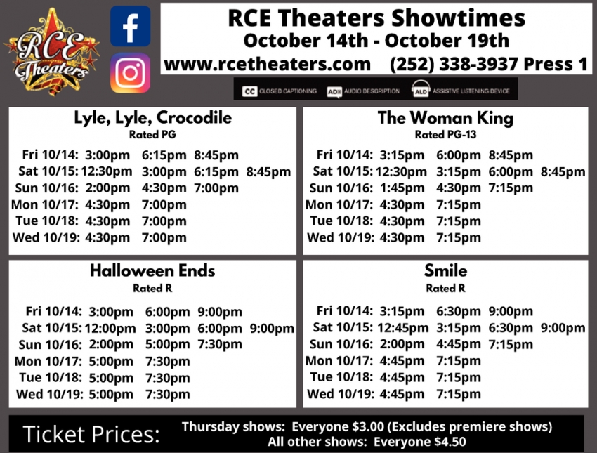 Showtimes, RCE Theaters, Elizabeth City, NC