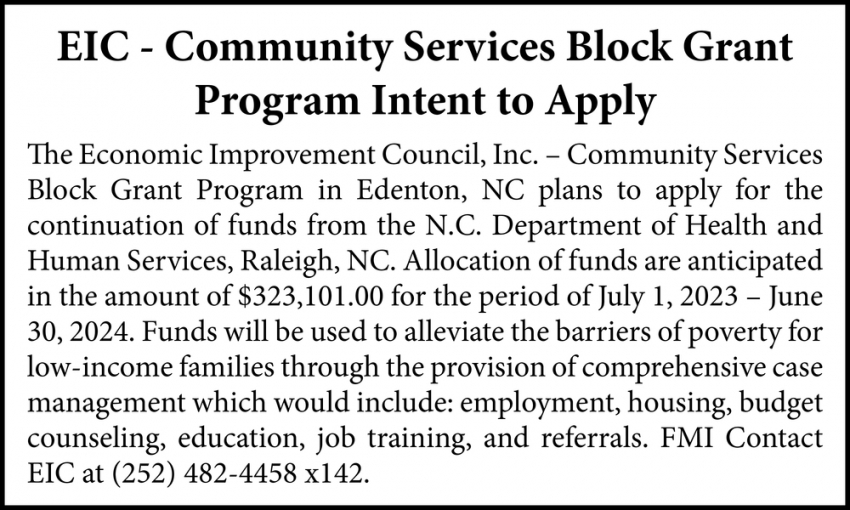 EIC - Community Services Block Grant Program Intent to Apply