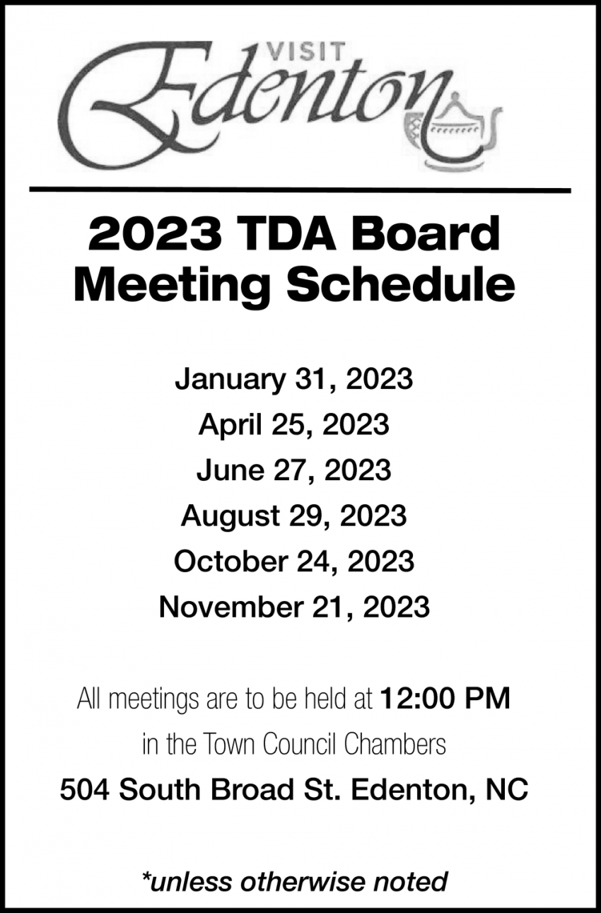 2023 TDA Board Meeting Schedule