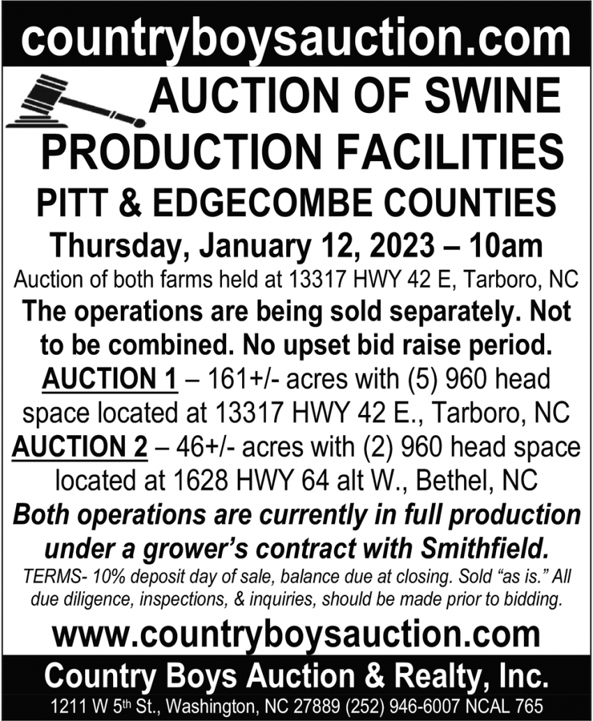 Auction of Swine Production Facilities