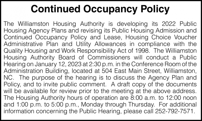 Continued Occupancy Policy
