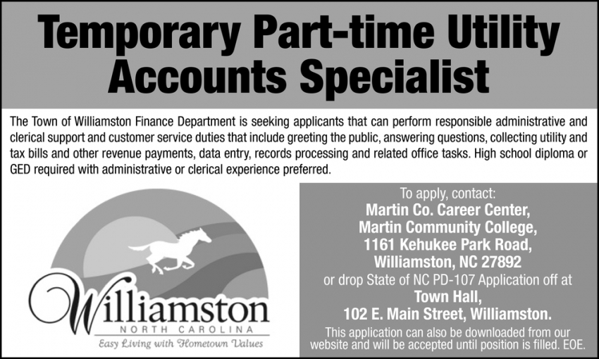 Temporary Part-Time Utility Accounts Specialist