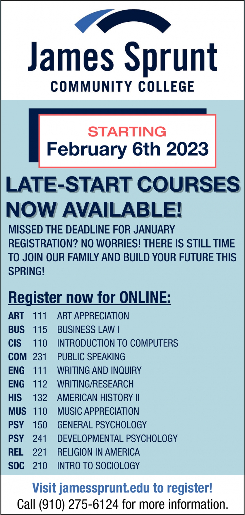 Late-Start Courses Now Available!