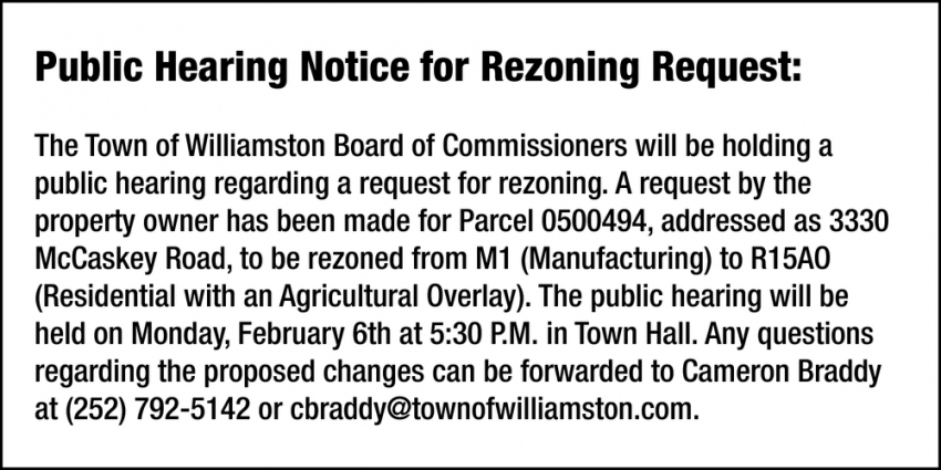 Public Hearing Notice for Rezoning Request