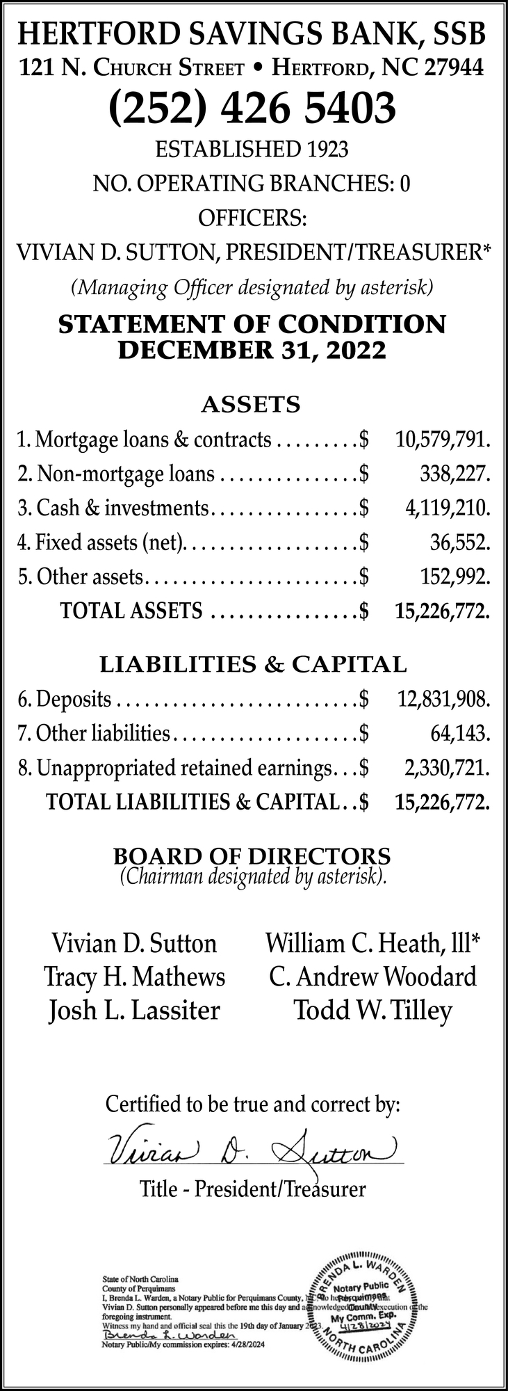 Hertford Savings Bank, SSB Will Be Accepting Bids for a Foreclosed Property