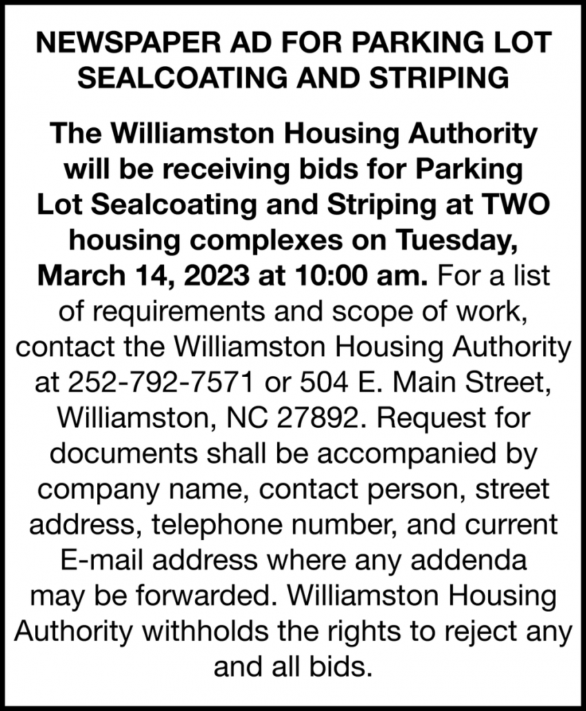 Newspaper Ad for Parking Lot Sealcoating and Striping