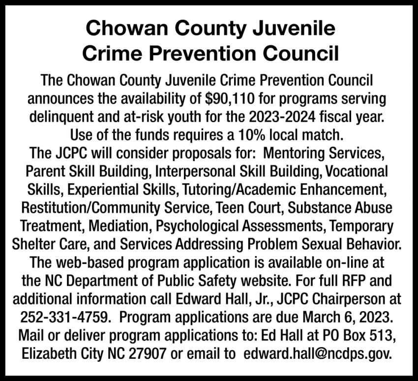Chowan County Juvenile Crime Prevention Council