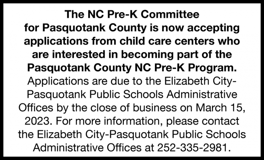 The NC Pre-K Committee for Pasquotank County