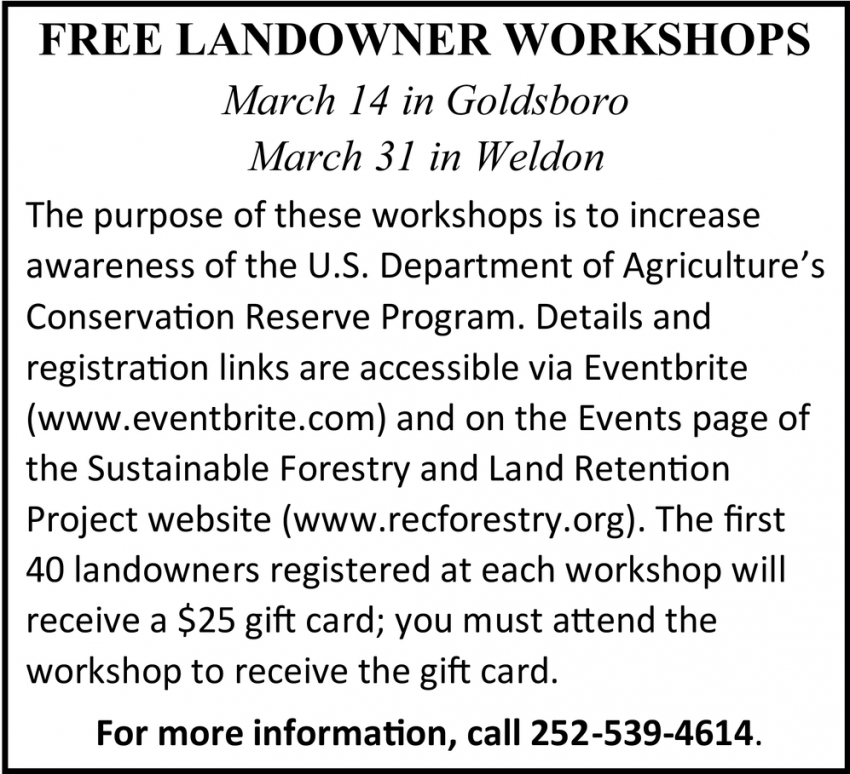 Free Landowner Workshops 