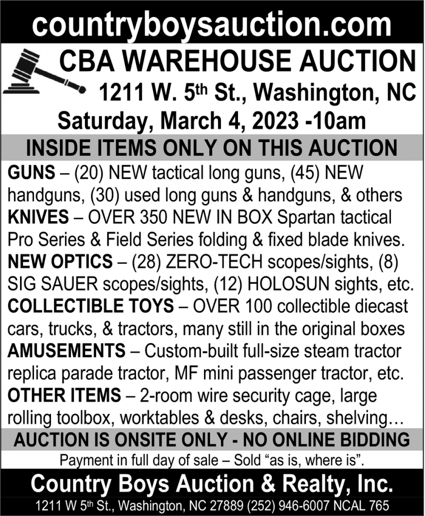 CBA Warehouse Auction