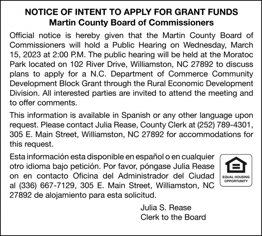 Notice of Intent to Apply for Grant Funds