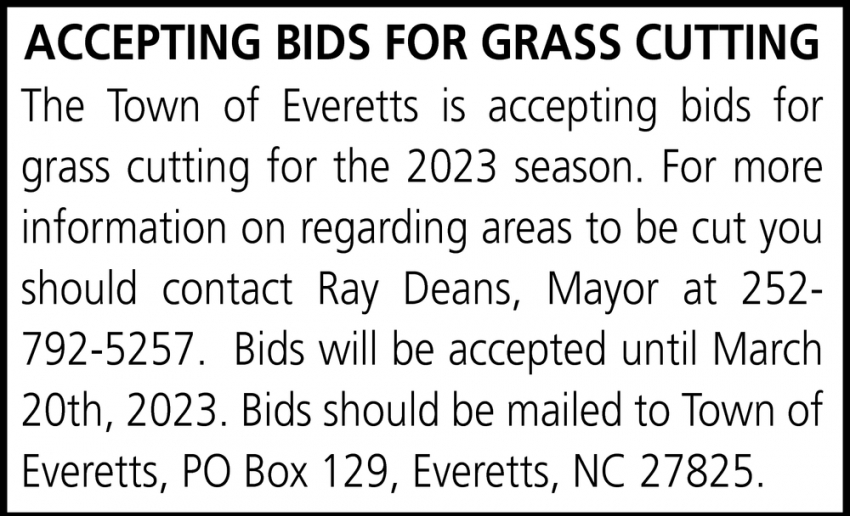 Accepting Bids for Grass Cutting