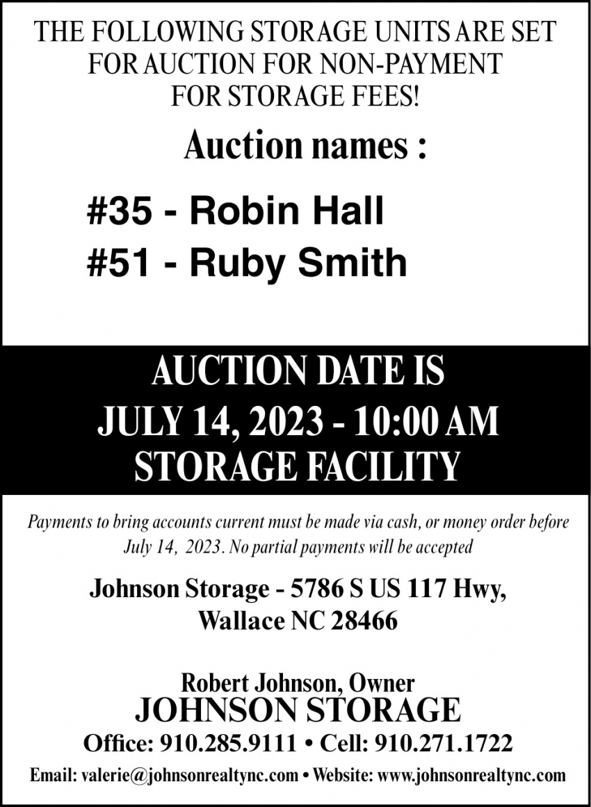 Auction Date Is July 14, 2023