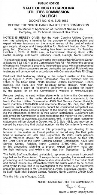State of North Carolina Utilities Commission