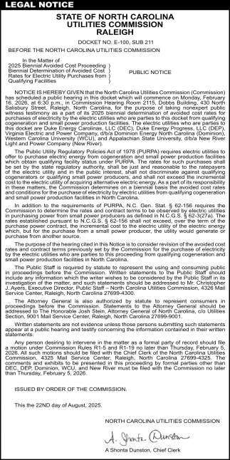 State of North Carolina Utilities Commission