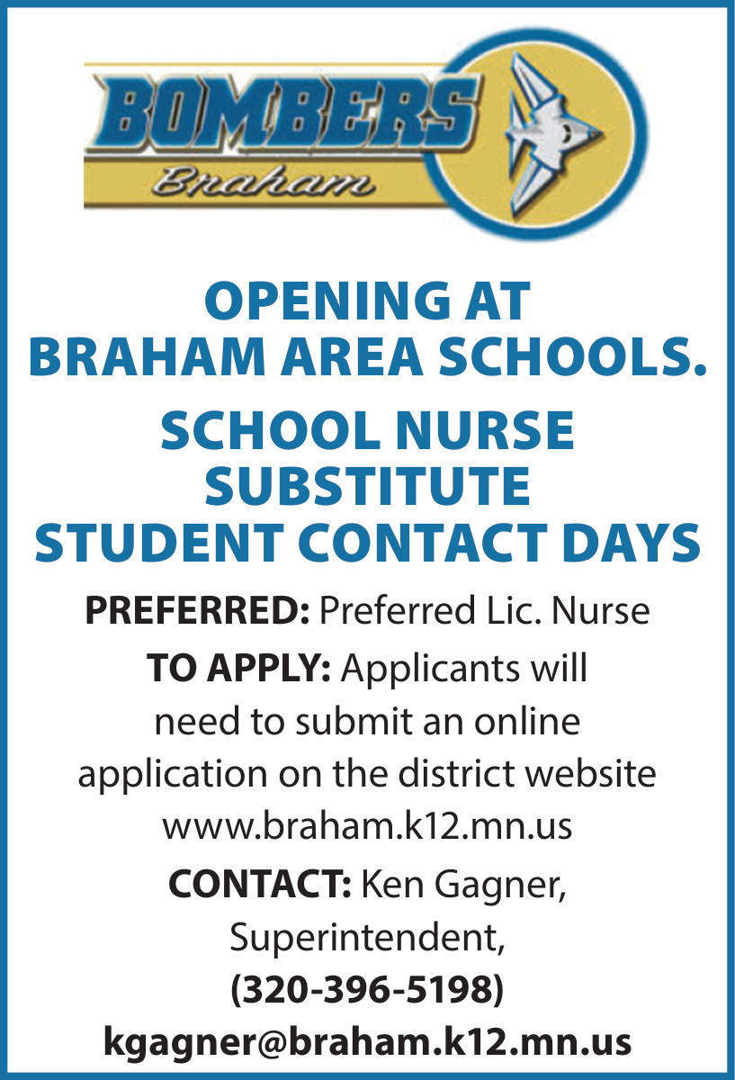 School Nurse Substitute, Braham Area Schools