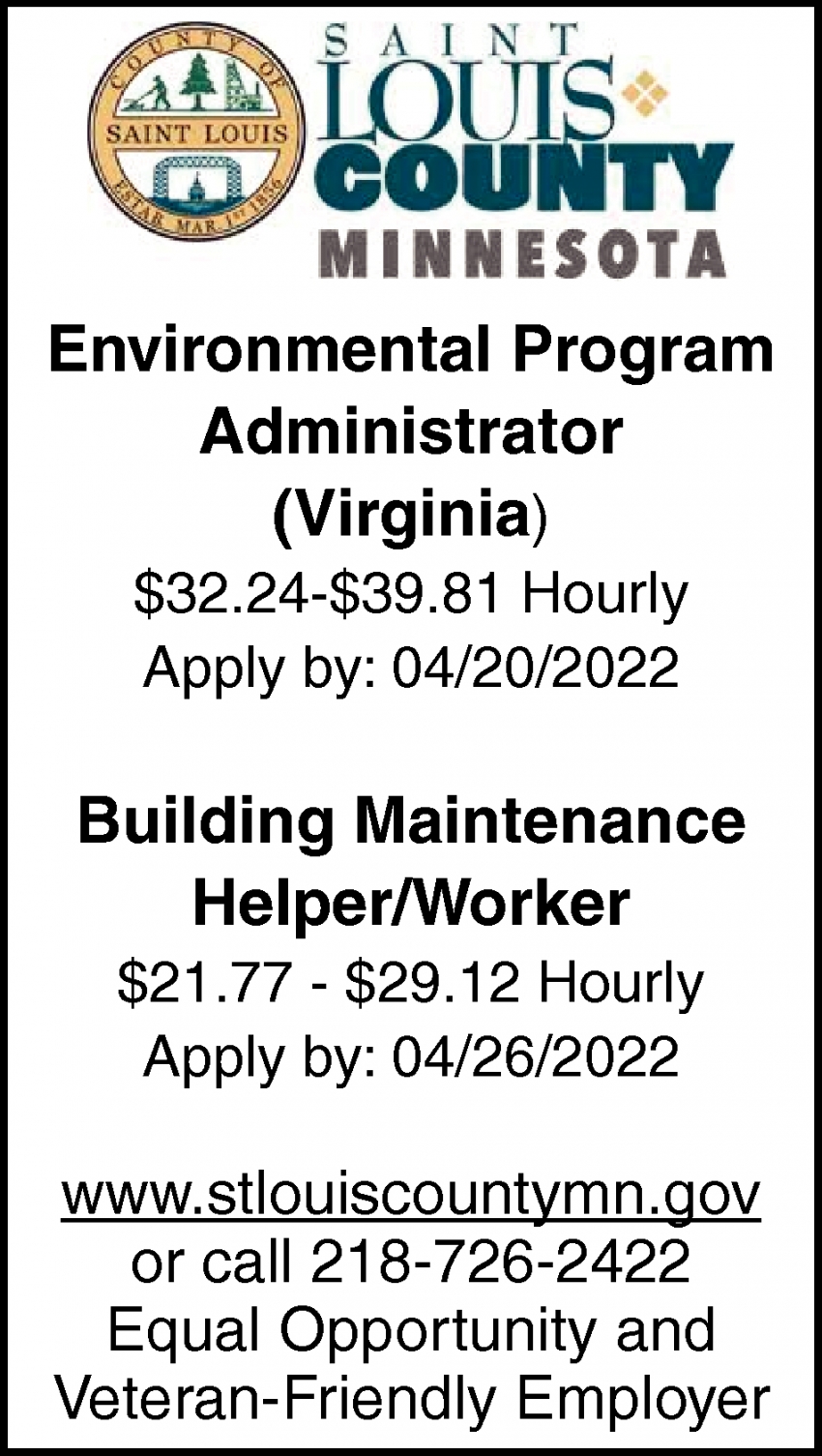 Environmental Program Administrator, Building Maintenance Helper/Worker