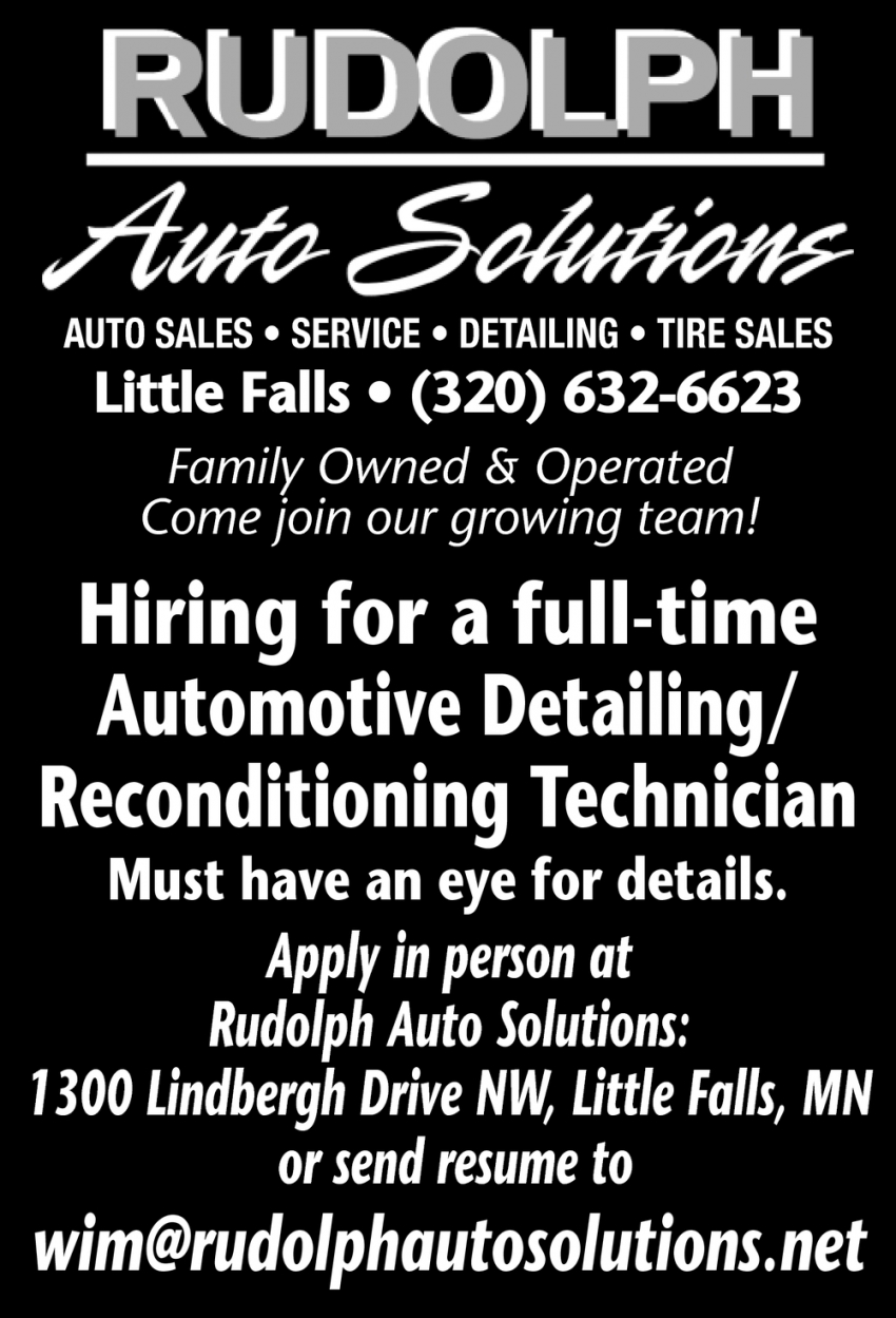 Hiring for a Full-Time Automotive Detailing/Reconditioning Technician