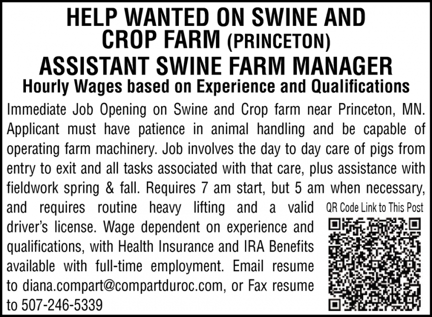Help Wanted on Swine and Crop Farm