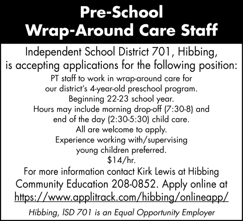 Pre-School Wrap Around Care Staff