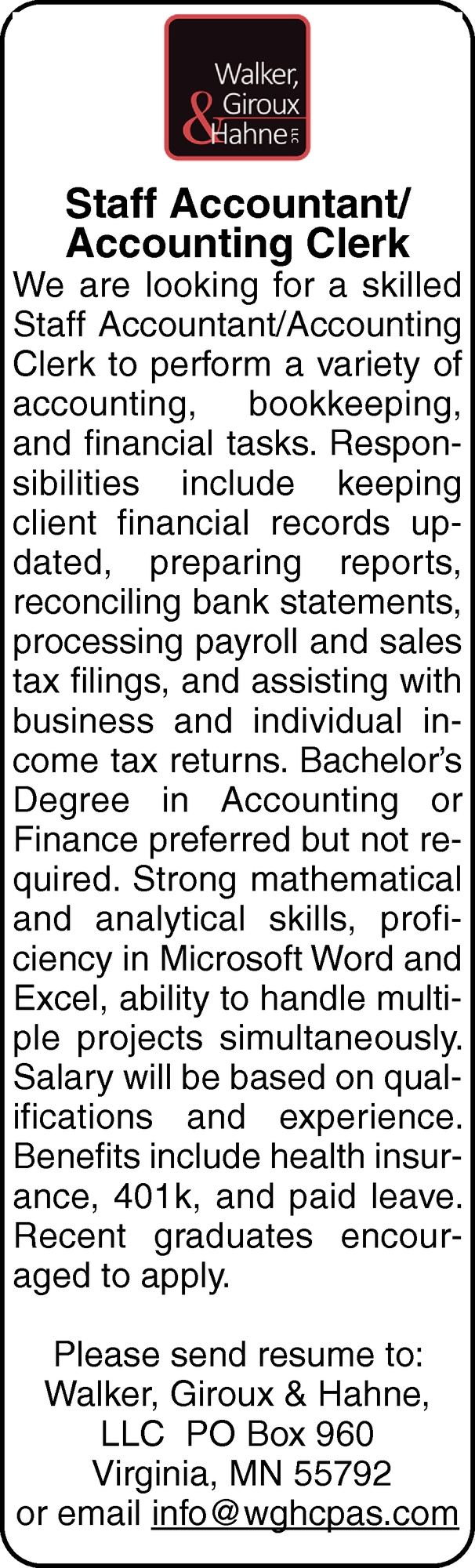 Staff Accountant/ Accounting Clerk
