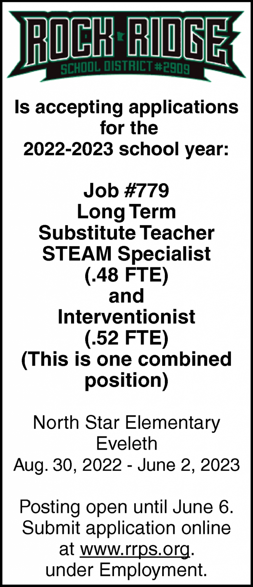 Long Term Substitute Teacher STEAM Specialist and Interventionist