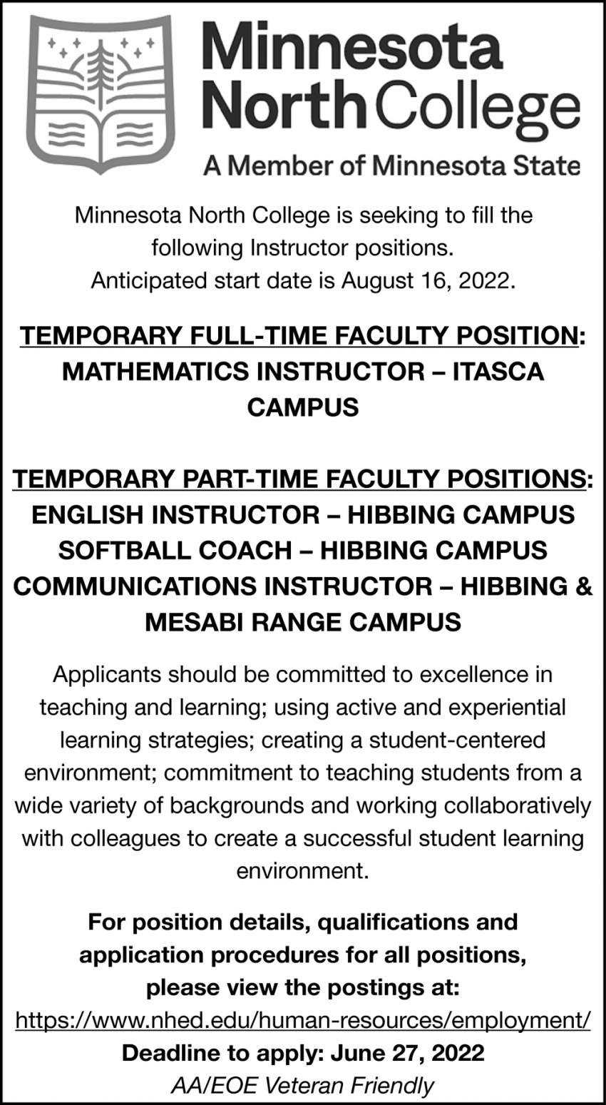 Mathematics Instructor, English Instructor, Softball Coach, Communications Instructor