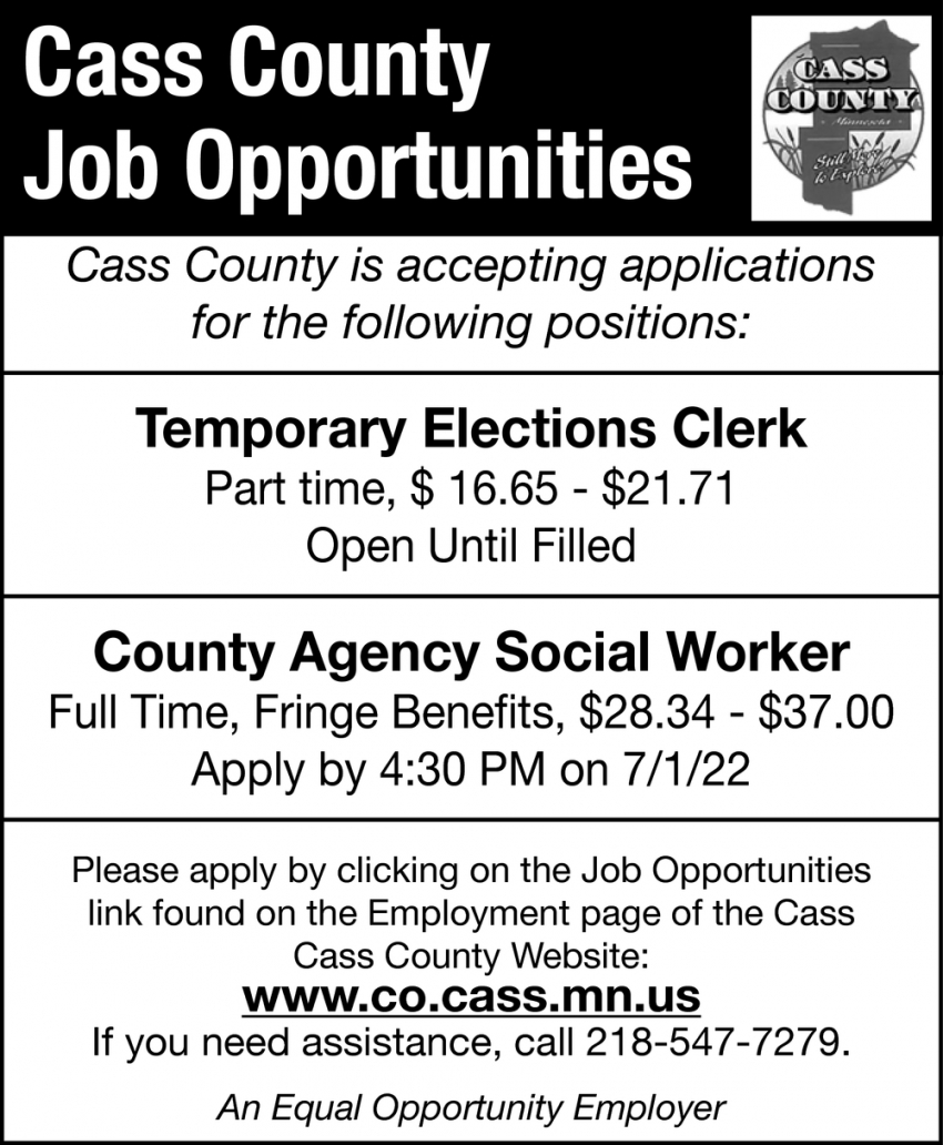 Temporary Elections Clerk, County Agency Social Worker