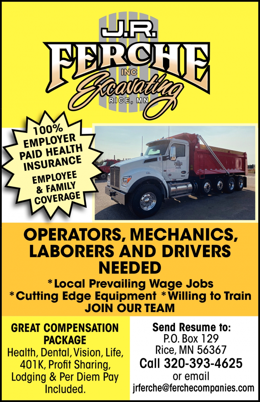 Operators, Mechanics, Laborers, and Drivers Needed