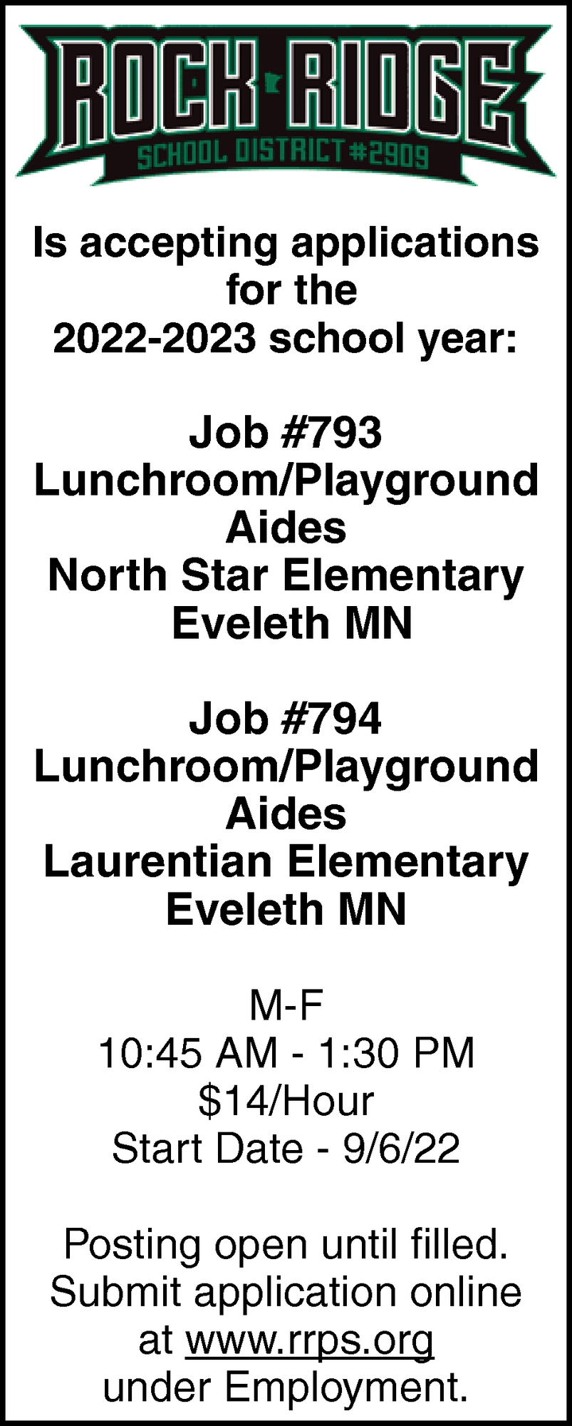 Lunchroom/ Playground Aides
