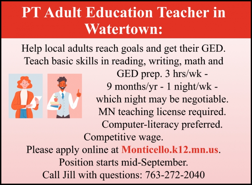 PT Adult Education Teacher in Watertown
